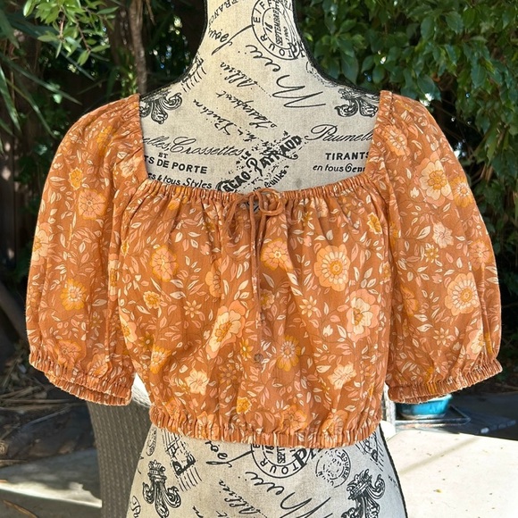 NWT Spell 💯Organic Cotton Utopia Cropped Blouse in Cinnamon size medium - Picture 3 of 11